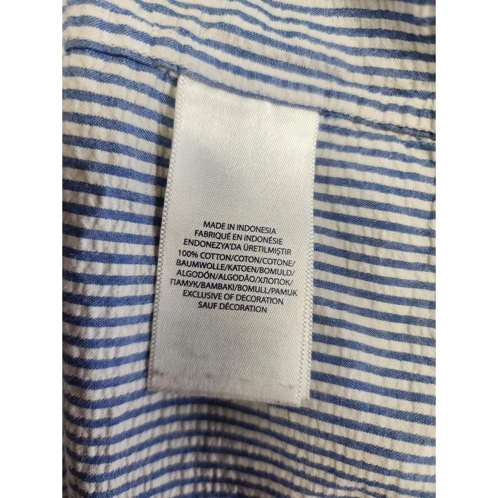 Ralph Lauren Kids Blue White Striped Seersucker Button Down Shirt Size L 14-16‎